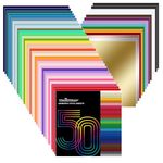 TECKWRAP 50 Pack 12" x 12" Permanent Adhesive Vinyl Sheets 48 Assorted Colors (Glossy & Matte) with 2 Transfer Tape for DIY Crafting, Decor Sticker Compatible with Cutting Machines