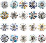 GZFTMKOBNS 20 pcs Mixed Vintage Ceramic Cabinet knobs Cupboard Drawer Pull Handles (Flower)