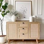 PHI VILLA Rattan Cabinet - Sideboard Buffet Cabinet/Accent Cabinet with Doors and Drawers, Rattan Console Table