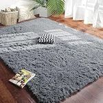 Hafaa Rugs Living Room – Fluffy Grey Shaggy Area Rugs for Bedroom – Super Soft Small Thick Pile Non Slip Non-Shedding Rug – Plush Carpet for Dining Room, 50cm x 80cm