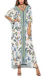 Women Kaftan Loose Short Sleeve Printed Cotton Summer Long Dress Beach Bikini Cover Ups Night Wear (One Size, Color #3)