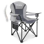 KingCamp XL Camping Chairs for Adults 160KG Heavy Duty Folding Chair with Adjustable Lumbar Support Cooler Bag High Back Luxury Comfy Padded Fold Up Chair for Outdoor Garden Picnic Beach Grey