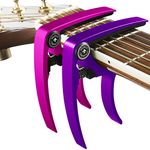 Guitar Capo (2 Pack) for Acoustic Guitars, Ukulele, Banjo, Mandolin, Bass - Made of Ultra Lightweight Aluminum Metal (1.2 oz!) for 6 & 12 String Instruments - Nordic Essentials - (Pink + Purple)