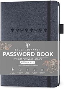 Legend Planner Password Book with Alphabetical tabs. Internet Address & Password Keeper Logbook. Medium Size 5.3"x7.7" Journal Notebook for Password Organization & Saving Website Logins - Mystic Grey