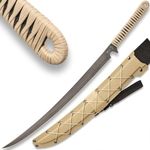 BLACK RONIN Tan Combat Wakizashi Sword | 17" 420 Stainless Steel Blade | Stonewashed Finish | Faux Rayskin Handle | Injection Molded Sheath | Cord-Wrapped Handle | Overall 27"