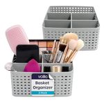 volila Storage Baskets- Grey Plastic Vanity Storage 2 Pack - Makeup Organiser 5-Grid Multi-function Bedroom Skin Care Organiser, Dressing Table Organiser, Bathroom Toiletries Storage Basket