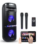 Vocal-Star Portable PA Speaker System with Party LED Light Effect, Bass & Treble, Bluetooth, USB & Aux Input for MP3, 2 x 6.5" Woofer 200w & 2 Wireless Microphones P180