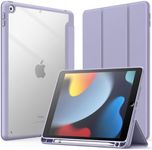 JETech Case for iPad 10.2-Inch (9th/8th/7th Generation, 2021/2020/2019) with Pencil Holder, Clear Transparent Back Shell Slim Stand Shockproof Tablet Cover, Auto Wake/Sleep (Lilac)