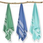 Mush Bamboo Turkish Towel | 100% Bamboo |Ultra Soft, Absorbent & Quick Dry Towel for Bath, Beach, Pool, Travel, Spa and Yoga | 29 x 59 Inches (Aqua - D. Green - Navy)