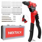 NEXTACK Rivet Gun Kit, Heavy Duty Pop Rivet Gun with 360 Degree Swivel Head for Tight Space, 4 HSS Drill Bits, 200pc Assorted Rivets & 4 Nosepieces in Organized Rugged Carrying Case NT200