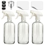 FLORL OCEAN 3 Pack Glass Spray Bottles 16 oz, Trigger Empty Spray Bottles Refillable with Funnel, Bottle cap, Labels for Cleaning Solutions, Plants, Essential Oils (3Pcs (Clear))