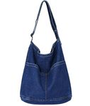 Wovanoo Denim Shoulder Bag Canvas Crossbody Bag Denim Hobo Tote Bags for Women Navy