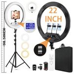 22" LED Ring Light, with 75" Tripod/LCD Display/3 Phone Clips/ 2 USB Ports/Wireless Remote, Adjustable 2600K-6500K Color Temperature, for YouTube Facebook Live TikTok Video Recording Vlog