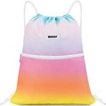 Drawstring Backpack String Bag Sackpack Cinch Water Resistant Nylon for Gym Shopping Sport Yoga by WANDF (Rainbow)