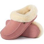 HomeTop Women's Moccasin Slip-on Slippers Soft Microsuede Clog Comfy Non-slip Memory Foam Indoor Outdoor House Shoes with Fuzzy Collar Rose Pink, 9-10 US