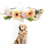 Dog Wedding Flower Collar, Puppy Wedding Wreath Bow Pet Dog Flower Garland Flower Crown Floral Dog Attire Photo Props Ring for Dog Pet Wedding Outfit Decoration Accessories Supplies