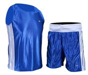 WARX Boxing Vest & Shorts Set Men Gym Training Fitness Kick Top MMA Thai Boxing (XL, Blue)