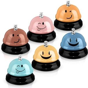 Tudomro 6 Pcs Call Bell Service Bell for Desk Smile Face Dinner Bell 3 Inch Diameter Metal Desk Bell Anti Rust Classroom Bell for Hotel Restaurant Office School Kitchen Bar(Rustic Colors)