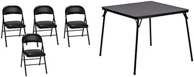 COSCO Premium Vinyl Padded Metal Folding Chair, Black, 4-Pack + Flash Furniture Black Folding Card Table