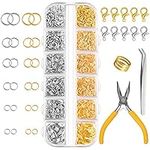 FEPITO 1540 Pcs Open Jump Rings Jump Rings for Jewelry Making Supplies Gold Silver Jewelry Repair Kit with Lobster Clasps