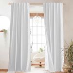 NICETOWN Back Tab & Rod Pocket 100% Blackout Linen Curtains, Energy Saving White Curtains 84 Inches Length for Living Room 2 Panels Set, Vertical Blinds with White Liner, 52" Wide