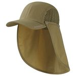 BASSDASH UPF 50+ Foldable Fishing Hat Baseball Cap with Removable Neck Flap Portable for Men Women Golf Hiking, Khaki With Unfoldable Brim, One Size