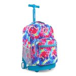 J World New York Sunrise Rolling Backpack. Roller Bag with Wheels, Tie Dye, 18", Sunrise Kids Rolling Backpack for Girls Boys Teen. Roller Bookbag With Wheels