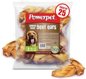 Powerpet Natural Cow Ears for Dogs - Premium Quality Treats, Low Fat, High Protein, Long-Lasting Chews - 100% Digestion - Healthy & Clean Teeth & Gums - All Breed Size - Smoked Beef Flavor, Pack of 25