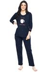 ZEYO Women's Cotton Dot Printed Night Suit Set Of Top & Pajama Set 5281 (Navy Blue Xxx-Large)