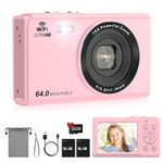 Digital Camera, LAMA Upgraded 4K FHD 64MP Kids Vlogging Camera with 32GB SD Card, 16X Digital Zoom Compact Camera with 2 Batteries, 2.8" LCD Screen Mini Camera for Kids, Boys, Girls, Teenagers Pink