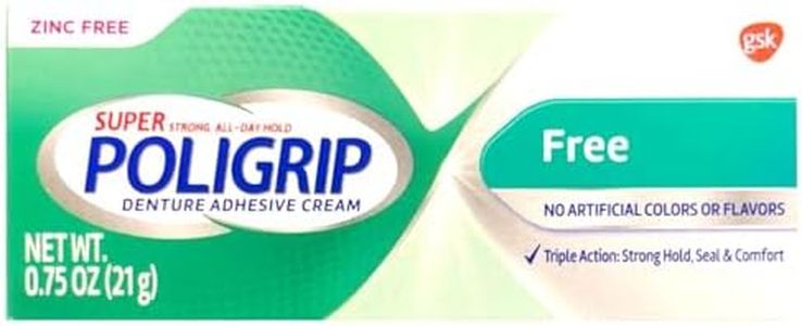 Poligrip (Pack of 5) Super Denture Adhesive Cream - Strong, All-Day Hold, Zinc Free, No Artificial Flavors or Colors - 0.75 Oz Each