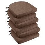 downluxe Indoor Chair Cushions for Dining Chairs, Soft and Comfortable Textured Memory Foam Kitchen Chair Pads with Ties and Non-Slip Backing, 16" x 16" x 2", Brown, 6 Pack