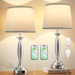 Touch Lamps for Bedrooms Set of 2 - Beside Lamps with USB C+A Charging Ports, 3 Way Dimmable Table Lamps for Living Room, Lampe de Chevet with LED Bulbs