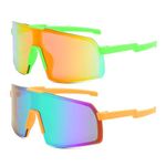 swanoble 2 Pairs UV400 Kids Sports Sunglasses for Boys Girls Cycling Baseball Golf Youth Softball Sunglasses Age 3-12 (Green/red+Orange)