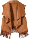 Floerns Girl's Waterfall Collar Sleeveless Open Front Fringe Trim Vest Coat Brown 8Y