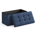 SONGMICS 30 Inches Folding Storage Ottoman Bench, Storage Chest, Foot Rest Stool, Midnight Blue ULSF47IN