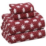 RUVANTI Flannel Sheets Full Size - 100% Cotton Double Brushed Bed Sheets Set, Deep Pockets 16 Inches, All Seasons Breathable & Extra Soft Full Sheets, Warm & Cozy, 4 Piece, Red Christmas