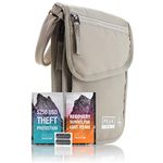 Peak Gear RFID Neck Wallet - The Original Travel Pouch with Adjustable Crossbody Strap + Theft Protection and Lost & Found Service | Beige