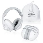 Orzbow 2-in-1 Baby Ear Defenders for 1-48 months,Adjustable Ear Defenders Children with Stretchy Band,Lightweight,28dB SNR Baby Travel Essentials,Against Hearing Damage & Improves Sleep,White