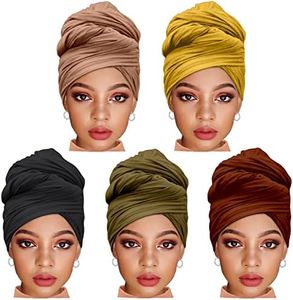 ZRQ 5 Pieces Solid Color Multicolor Combination Stretch Hijab Extra Long Scarf Jersey Turban Fashion Head Scarf Soft Head Wraps for Women (Black,Camel,Coffee,Army Green,Turmeric)