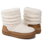 HomeTop Women's Boot Slippers Warm Memory Foam House Shoes Indoor Outdoor with Rubber Soles (7-8, Creamy White)