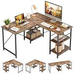 Bestier L Shaped Desk with Shelves 86.6 Inch Reversible Corner Computer Desk or 2 Person Long Table for Home Office Large Gaming Writing Storage Workstation P2 Board with 3 Cable Holes, Rustic Brown