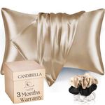 Candibella’s Satin Silk Pillow Covers for Hair and Skin, Pack of 2 Satin Pillow Cover with 3 Satin Scrunchies for Women, Luxurious Silk Pillow Covers with Envelope Closure, 400 TC (Rose Taupe)