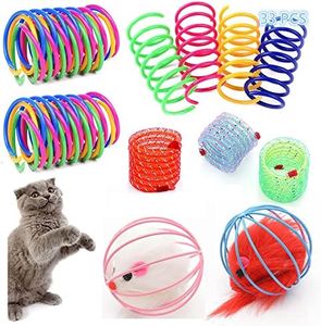 33 PCS Cat Toys Kitten Toys Assortments,Cat Spiral Spring,Interactive Cat Toys Colorful Spiral Springs Creative and Interactive Durable Heavy Plastic Toy for Swatting, Biting, Hunting Kitten Toys