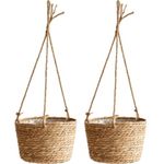 PEIQICHU 2 Pieces Hanging Plant Baskets Hang Pots Handmade Nature Hanging Flower Holder with Long Hanging Rope & Hooks Indoor Outdoor Decorative Planter Hanger Wicker Macrame Seagrass Plant Pot