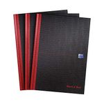 Oxford Black n' Red A4 Notebook, Hardback Casebound, Lined, 192 pages (Pack of 3)