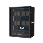 XTELARY Watch Winder for 8 Automatic Watches, Black Lockable Automatic Winders with Extra 4 Watch Storages, 4 Rotation Modes, Flexible Watch Pillows, Quiet Mabuchi Motor, and Blue Backlight