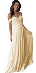 Generic Bridesmaid Dresses for Women Chiffon Formal Gowns Cold Shoulder A Line Long Lace Up Prom Party Dress, Champagne, 4