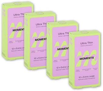 Moments Ultra Thin Condoms | Thinnest Premium Extra Lubricated and Extra Large Condom | Electronically Tested Premium Quality Latex | Vegan | 48 Counts (Pack of 4)