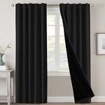 H.VERSAILTEX 100% Blackout Curtains for Bedroom with Black Liner Full Room Darkening Curtains Thermal Insulated Back Tab/Rod Pocket Window Drapes for Living Room, 2 Panels, 42 x 84 Inch, Jet Black